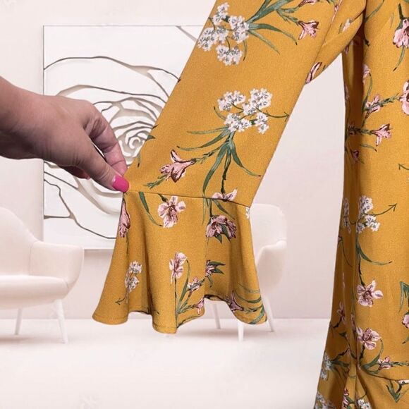 Xhilaration Marigold Yellow & Pink Floral Ruffle Shift Mini Dress Sz XXL 1X - Picture 5 of 13